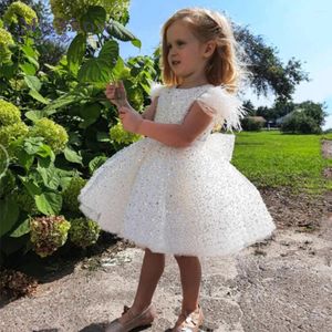 Robes de fille MisShow blanc robe de première communion pour les filles perles plume avec nœud fleur scintillante fête de mariage princesse robes de bal