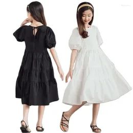 Robes de fille MODX filles coton coréen enfants solide manches courtes bouffantes princesse robe Midi pour adolescent 12 13 14 15 16 ans