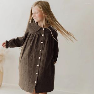 Meisjesjurken Mori Vintage meisjesjurk Poppenkraag Lange mouwen A-lijn Scandinavische stijl Herfst Kinderkatoenen crêpe prinses