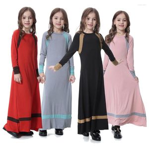 Meisje jurken moslim islamitische meisjes lange mouwen bemanning nek thobe bolero kinderen tweekleurige matching patchwork enkellengte maxi jurk abaya