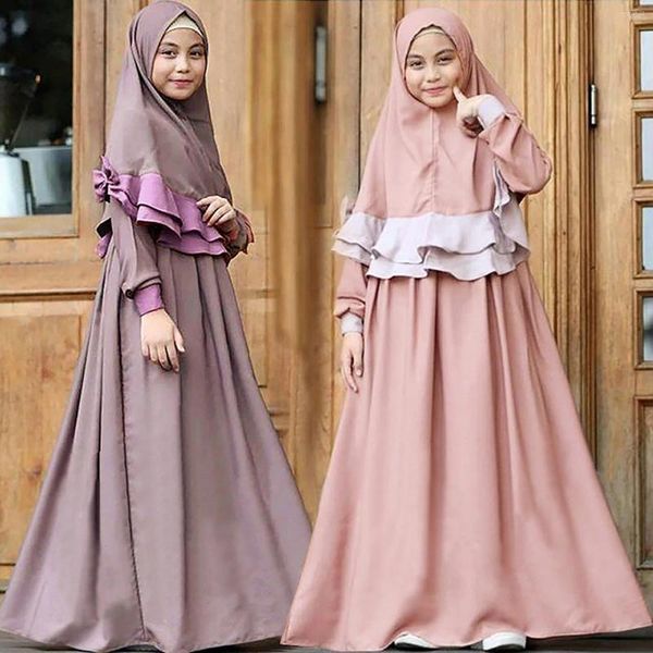 Fille robe musulmane girls girls prière robe hijab abaya robe arabe dubai enfants ramadan kaftan fitchscarf islamic eid fête robe jilbab 2024