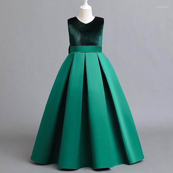 Vestidos para niñas Nark Verde Flor Chica Para Bodas Fiesta Gala Escote en Pico Satén Hasta el suelo Cremallera Trasera Niños Vestido de fiesta de princesa 2023