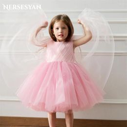 Girl Dresses Nersesyan Solid Elegant Tulle Flower For Wedding Pearls Angel Sleeves A-Line Pleats Tassel Birthday Party Gowns