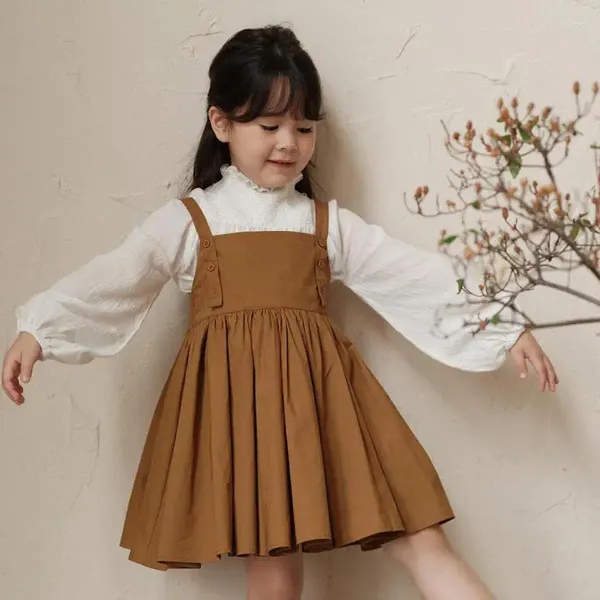 Vestidos de niña Estilo novedoso Niños Niñas Tirante Algodón Sin mangas Correa ajustable Transpirable Verano Bebé Colegiala Sling Vestido