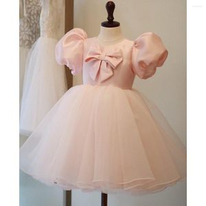 Fille Robes Nude Rose Fleur Filles Ruffles Organza Satin Fête De Mariage Enfants Jupe Manches Courtes