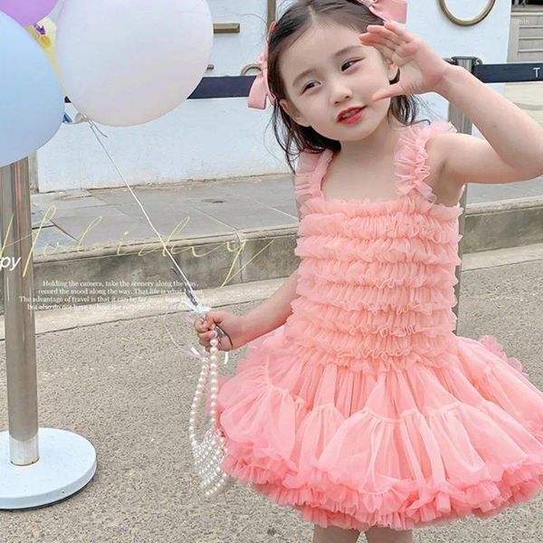 Robes Tutu à col unique pour filles, tenue Tutu en Tulle à fleurs, tenue de bal de mariage, de spectacle, de fête d'anniversaire pour enfants