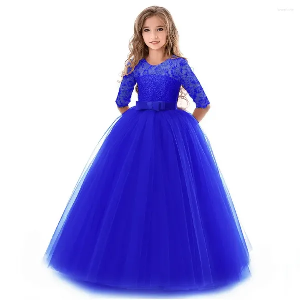 Robes de fille Pageant filles enfants manches longues en dentelle Maxi Tulle fête de mariage père et fille bal de danse