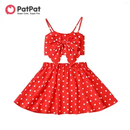 Robes de fille PatPat 2pcs ensemble camisole et jupe à pois avec nœud sur le devant pour tout-petits