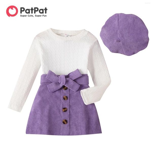 Robes de fille PatPat 3 pièces ensemble de chapeau et jupe ceinturée en tricot torsadé pour tout-petits