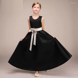 Fille Robes Piano Performance Costume Soirée Enfants Princesse Jupe Noir Élégant Satin Fleur