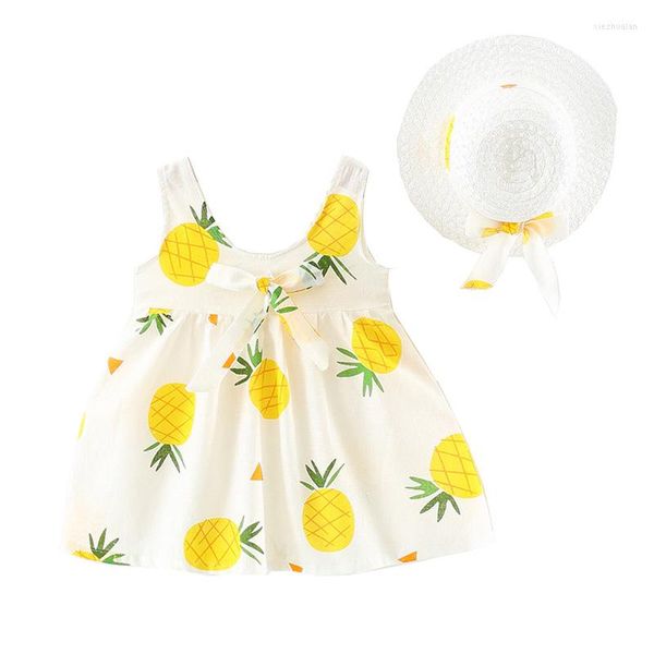 Robes de fille ananas bébé robe avec chapeau coton décontracté enfant en bas âge filles tenue d'été enfants vêtements pour enfants