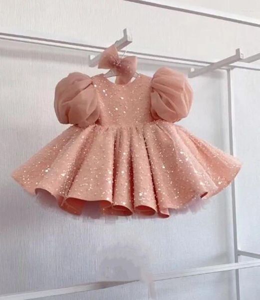 Vestidos de niña, vestido rosa para bebé, vestido de fiesta para niñas, 1 año de cumpleaños, ropa de bautizo con purpurina, manga abombada