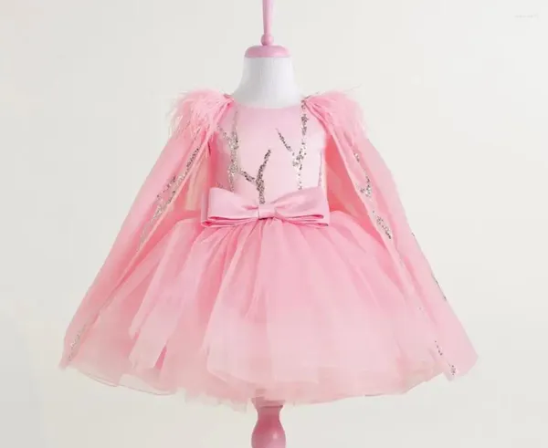 Robes de fille rose bébé filles O cou Tutu tenue robe de premier anniversaire robe avec Cape