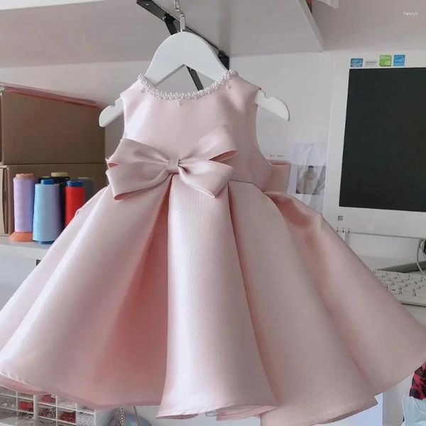 Robes de fille rose arc bébé filles robe née dentelle princesse vêtements pour 1ère année anniversaire noël Costume infantile fête baptême