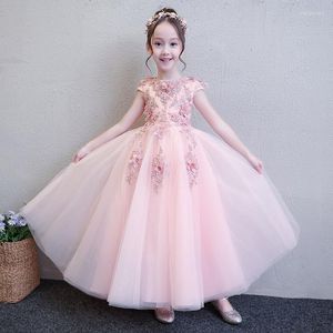 Meisje Jurken Roze Kinderen Verjaardag Jurk Prinses Pluizige Bloem Bruiloft Catwalk Piano Kostuum