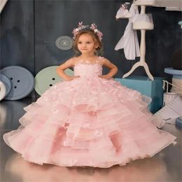 Robes de fille robe à fleurs rose bouffante sans manches jolie bébé princesse fête d'anniversaire de mariage première Communion