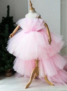 Robes de fille rose haut bas volants Pageant pour les filles image réelle à plusieurs niveaux Tulle enfants robe à fleurs robe de fête d'anniversaire