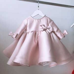 Fille Robes Rose Dentelle Bébé Robe Baptême À Manches Longues 1er Fête D'anniversaire De Mariage Robe De Baptême Infant Born Pageant Vêtements