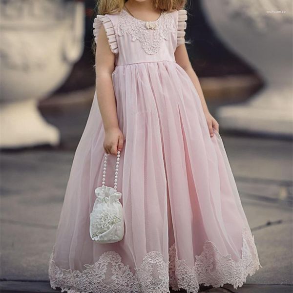 Robes de fille rose belle fleur Occasion spéciale pour les mariages enfants robes de reconstitution historique une ligne dentelle appliquée robe de première Communion