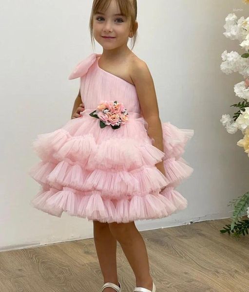 Robes de fille rose princesse bébé robe de soirée robe une épaule nœud couches Tulle enfant en bas âge premier anniversaire filles tenue pographie