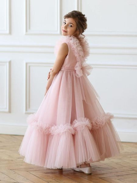 Robes de fille robe de princesse rose robe de princesse élégante en Tulle gonflé fête de mariage anniversaire d'enfant