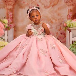Robes de fille rose princesse petits enfants fête d'anniversaire fleur bijou manches courtes perles strass robe de demoiselle d'honneur
