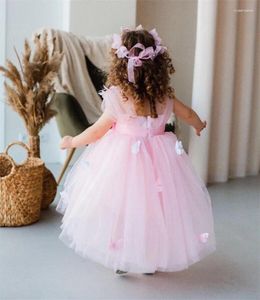 Robes de fille en Tulle rose haut-bas fleur filles à plusieurs niveaux moelleux robe de concours robe d'anniversaire invité de mariage Occasion spéciale