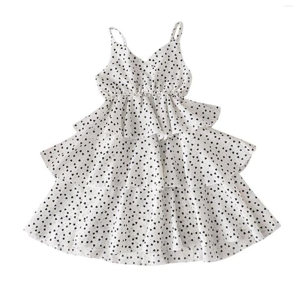 Vestidos de niña Polka Beach Neck Princess Ropa para niños V Heart Ruffled Layered Slip Toddler 1-6 Niñas Sin mangas Estampado Baby Wedding Dress