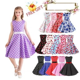 Meisje Jurken Polka Dot Vintage Kids Midi Party Casual Aardbei Bloem Zomer Kinderen Meisjes Fille Jurk Vestidos Longue De Verano Gewaad