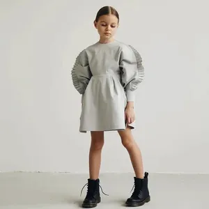 Robes pour filles, pré-vente, automne/hiver, mode française, lanterne, manches longues, taille, dos nu, Design, 2023