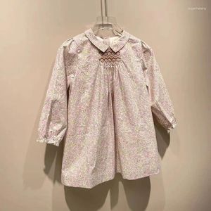 Robes d'été pour filles, en pré-vente (fin avril), 2024 Bp, robe d'été pour petites filles, motif floral bleu, avec attaches faites à la main, vêtements pour enfants