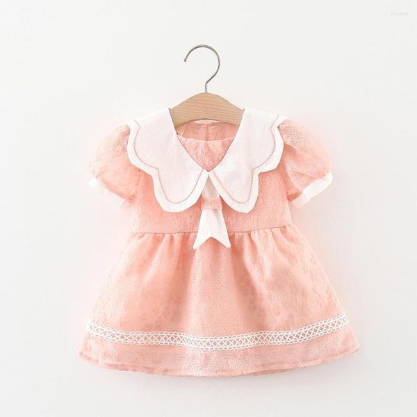 Vestidos de niña Preppy Baby Girls Summer Ropa para niños Manga de encaje Collar de marinero Niño Cumpleaños Princesa