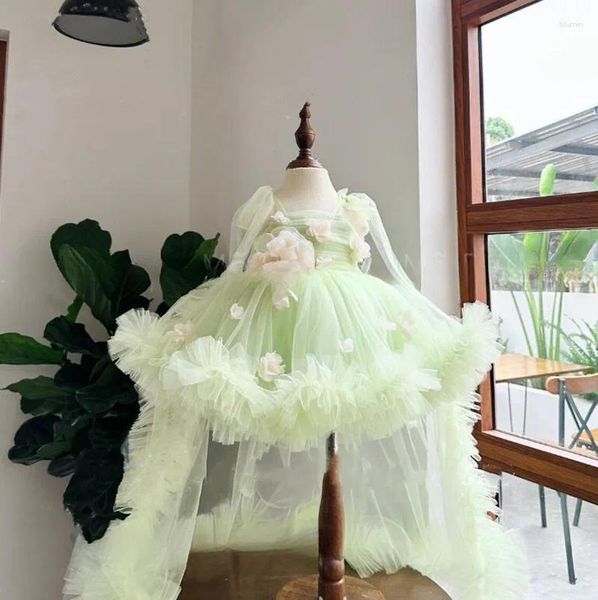 Vestidos de niña Princesa 3d Apliques de flores para boda Tul Traje de fiesta de cumpleaños Vestido de fiesta para niños Ropa de desfile de belleza de Navidad