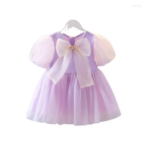 Vestidos de niña princesa bebé niñas 2023 gran lazo rebordear lavanda estilo coreano fiesta cumpleaños vestido ropa