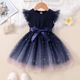 Fille robe princesse bébé filles vêtements d'été petite robe paillettes tulle tutu floral manche volante enfants enfants