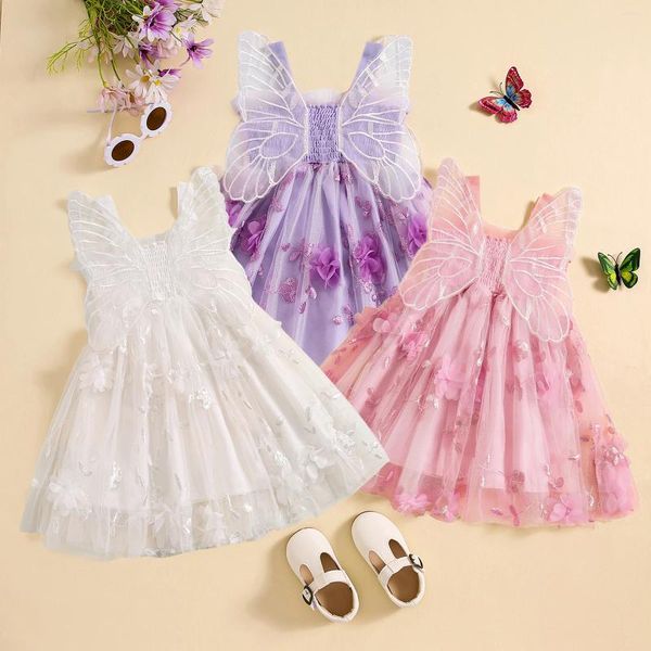 Vestidos de niña Princesa Baby Girls Dress con mangas con ala mariposa para ala de verano Vestido de cumpleaños A-Line Vestido