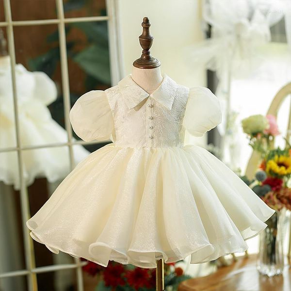 Vestidos de niña, vestido de cumpleaños de princesa para 1 año, vestido de fiesta blanco de gama alta para bebé, boda, flor, niño, desfile de pasarela elegante para niños