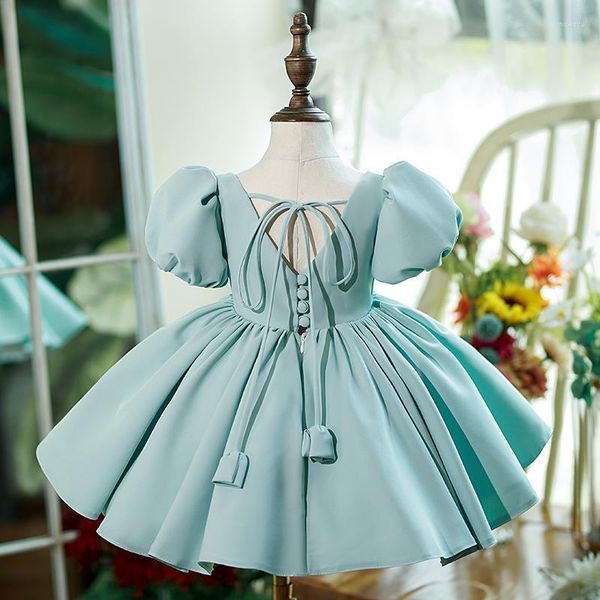 Robes de princesse pour filles de 0 à 12 ans, vêtements de fête à la mode, manches bouffantes, perles, Costume de bal de mariage pour enfants, anniversaire