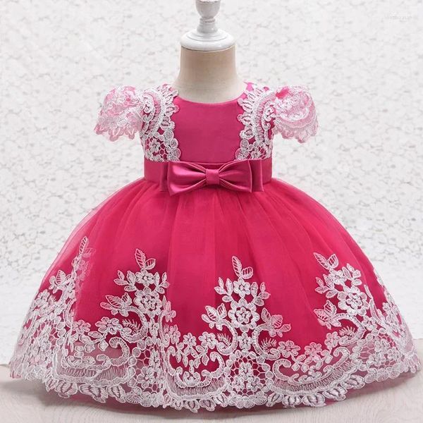 Vestidos de niña princesa flor para boda encaje rosa tul manga acampanada con lazo vestido de fiesta de cumpleaños para niños vestido de baile