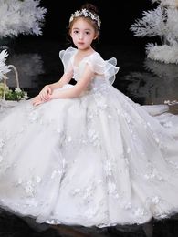 Vestidos de niña Vestido de noche de princesa para niñas Vestido de fiesta floral Ropa sin espalda de flores para banquete de boda largo