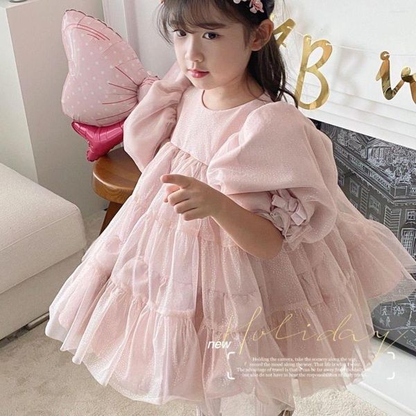 Fille robes princesse col rond manches bouffantes a-ligne pull coton Voile doux belle concevable coréen enfants filles