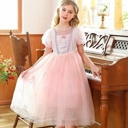 Robes de princesse pour filles, tenue de soirée à paillettes, en maille rose, vêtements d'été pour enfants de 3 4 5 6 8 10 ans