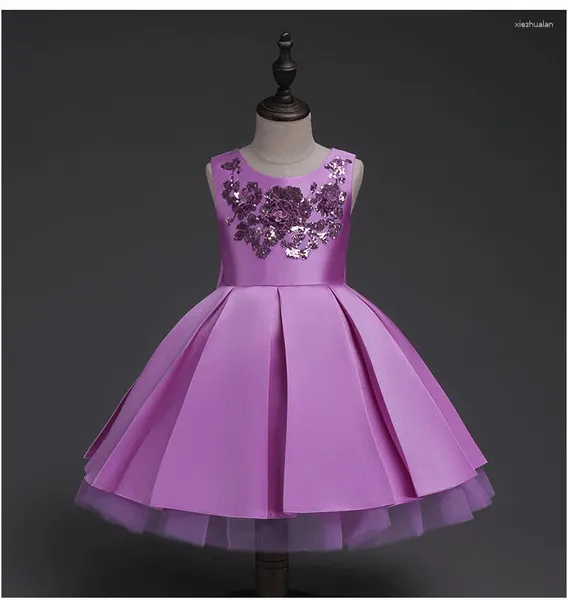 Robes de fille robe de soirée princesse sans manches paillettes broderie couleur violet/rouge