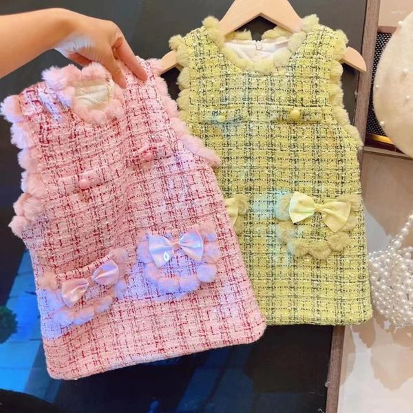 Vestidos de niña, chaleco de Tweed de princesa, moda para niños, Vestidos clásicos Vintage para bebés de 1 a 10 años, ropa ceremonial para bautizo para niños