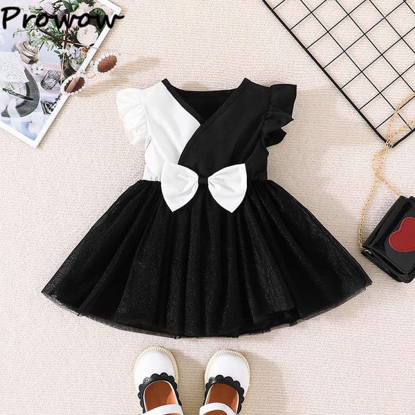 Vestidos de niña Prowow 0-3Y, vestido para niñas, lazo de retazos blanco y negro para fiesta, ropa de malla de princesa para niños pequeños