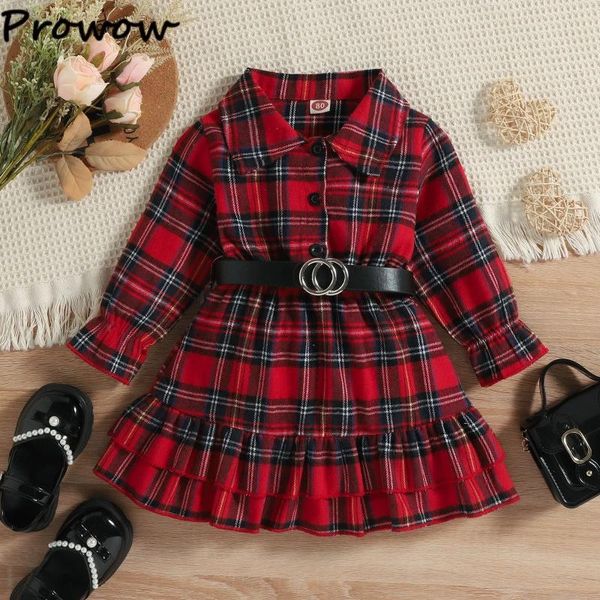 Prowow – robe de noël pour filles de 1 à 5 ans, à la mode, avec ceinture, col en v, carreaux rouges, vêtements d'hiver pour enfants