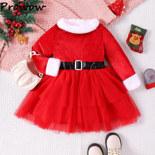 Fille Robes Prowow 4-7Y Enfants De Noël Pour Les Filles Couches Velours Robe Hiver Année Rouge Enfants Costume