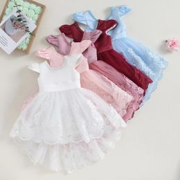 Robes de fille Pudcoco infantile enfants bébé filles robe de soirée d'été manches volantes dentelle princesse florale avec grand nœud décor 1-7T