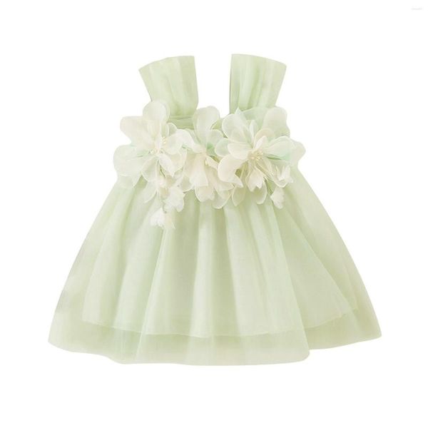 Robes de fille Pudcoco infantile enfants bébé filles robe de princesse 3D fleur sans manches fronde été couches Tulle mignon 9M-3T