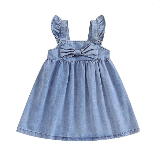 Pudcoco – robe en Denim pour petites filles, couleur unie, sans manches, avec nœud, ligne a, princesse pour fête sur la plage, vêtements mignons, 6M-4T